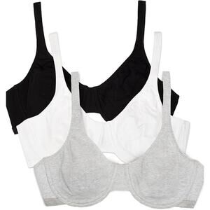 New 3-Pack Fruit of the Loom Womens 34D Unlined Underwire Stretch Cotton Bras